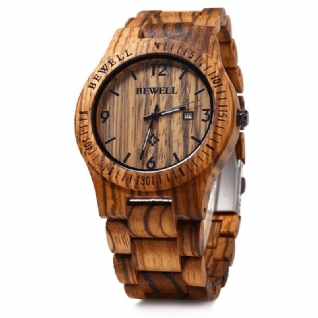 Bewell Zs-w086b Montre-bracelet À Quartz À La Mode En Bois Naturel Pour Hommes