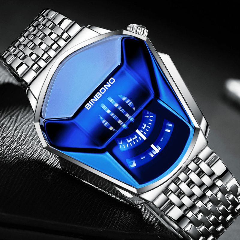 Binbond Mode Hommes Montre Créative Dila Forme Géométrique Cool Locomotive Hommes Bracelet En Acier Inoxydable Montre À Quartz