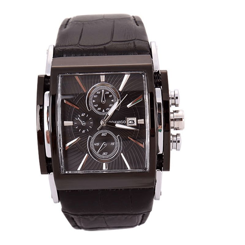 Boamigo 2098 Rétro Petite Montre Carrée Calendrier Hommes Étanche Bracelet En Cuir Montre À Quartz