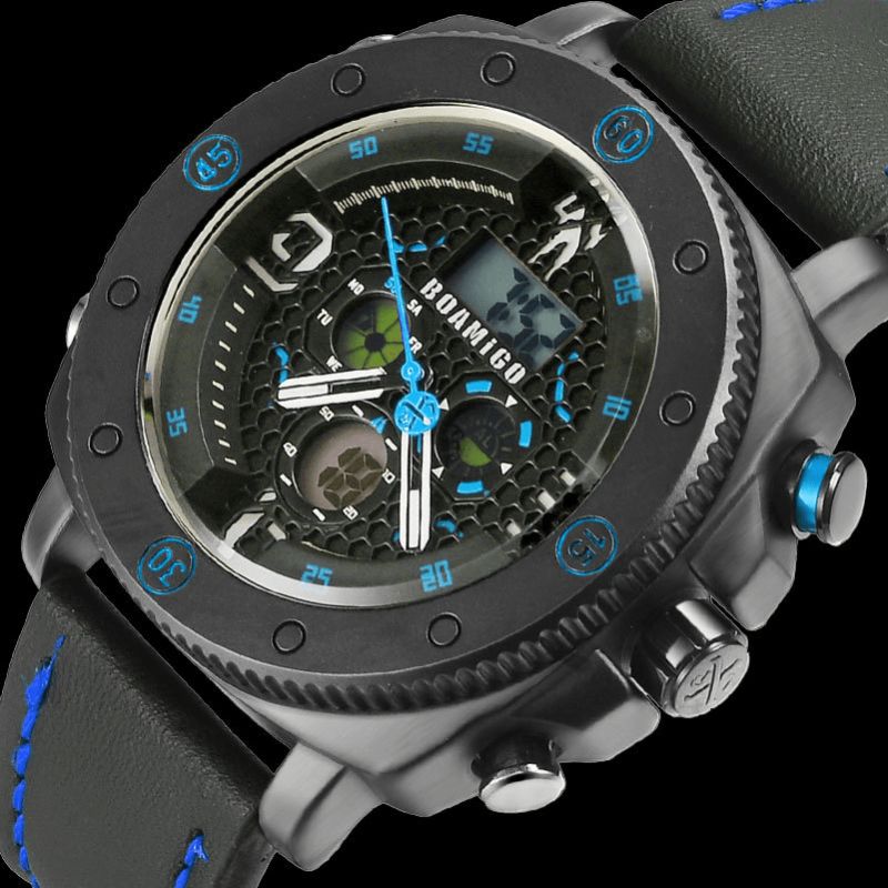 Boamigo F525 Mode Hommes Montre Numérique Cadran Créatif Semaine Lumineuse Affichage Chronographe Led Double Affichage Montre