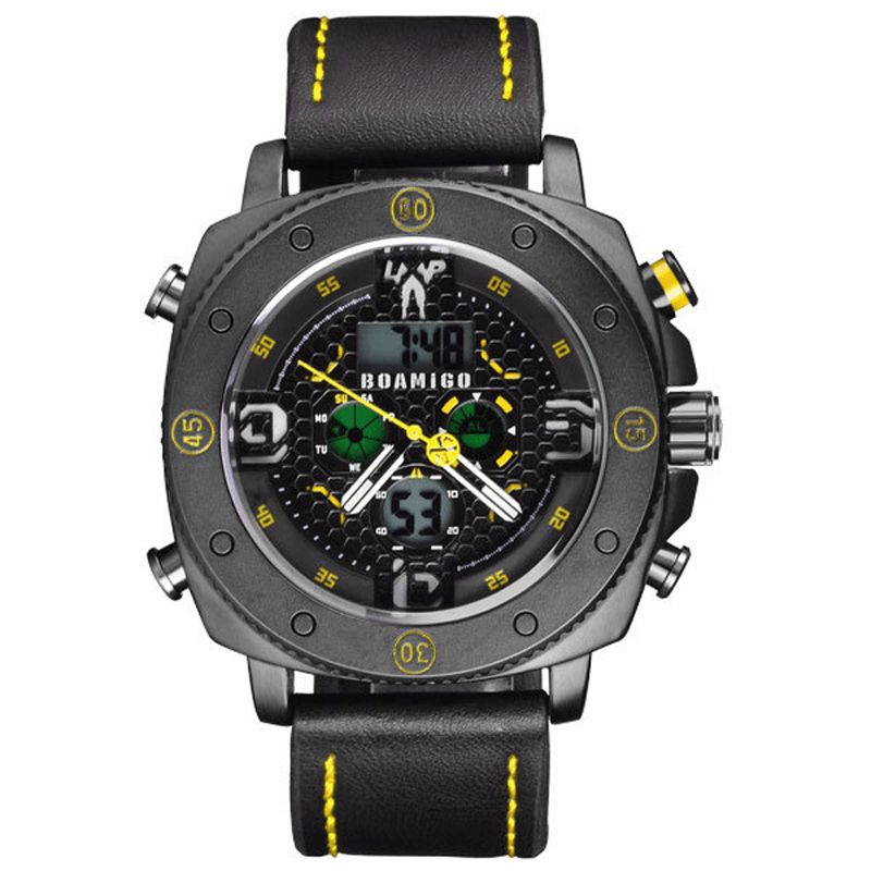 Boamigo F525 Mode Hommes Montre Numérique Cadran Créatif Semaine Lumineuse Affichage Chronographe Led Double Affichage Montre