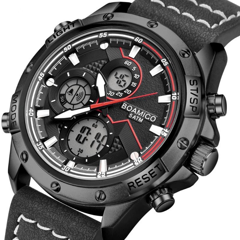 Boamigo F546 Mode Hommes Montre Numérique Date Semaine Affichage Chronographe Lumière Led Sport Double Affichage Montre