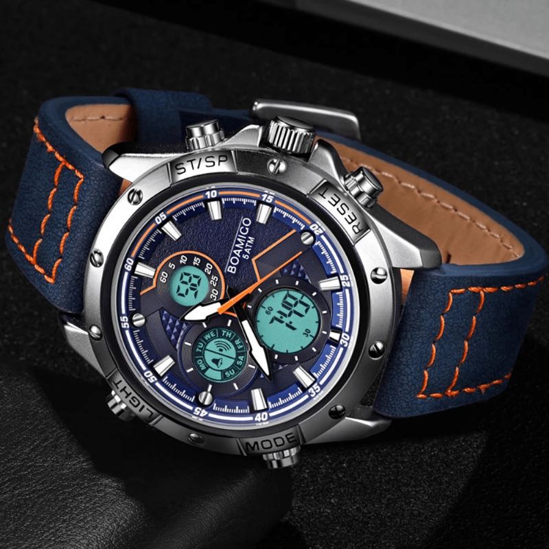 Boamigo F546 Mode Hommes Montre Numérique Date Semaine Affichage Chronographe Lumière Led Sport Double Affichage Montre