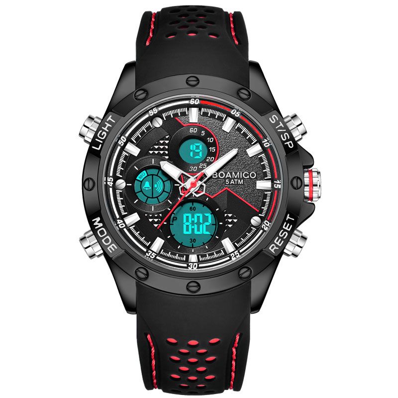 Boamigo F550 Hommes Mode Sport Style Bracelet En Silicone 5atm Étanche Double Affichage Montre Numérique