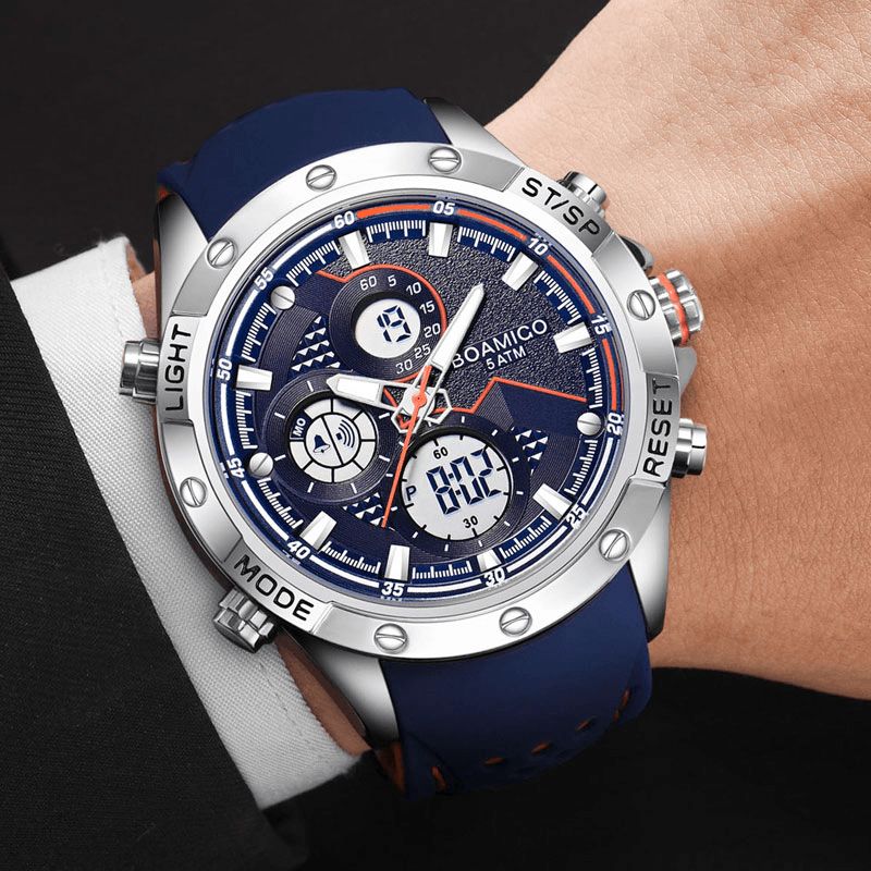 Boamigo F550 Hommes Mode Sport Style Bracelet En Silicone 5atm Étanche Double Affichage Montre Numérique