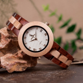 Bobo Bird M19 Chiffre Romain Affichage De La Date Montre-bracelet Pour Femme Montre À Quartz En Bois