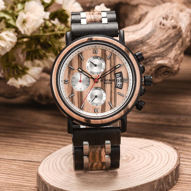 Bobo Bird Ns18-3 Calendrier Hommes Montre-bracelet Chronographe En Bois Creative Quartz Montre