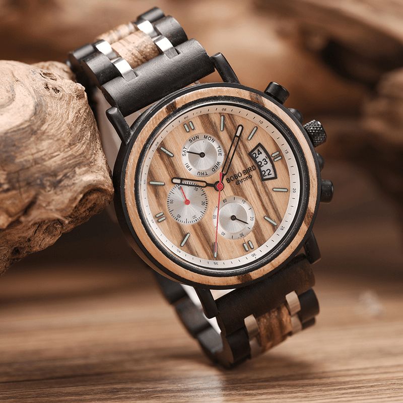 Bobo Bird Ns18-3 Calendrier Hommes Montre-bracelet Chronographe En Bois Creative Quartz Montre