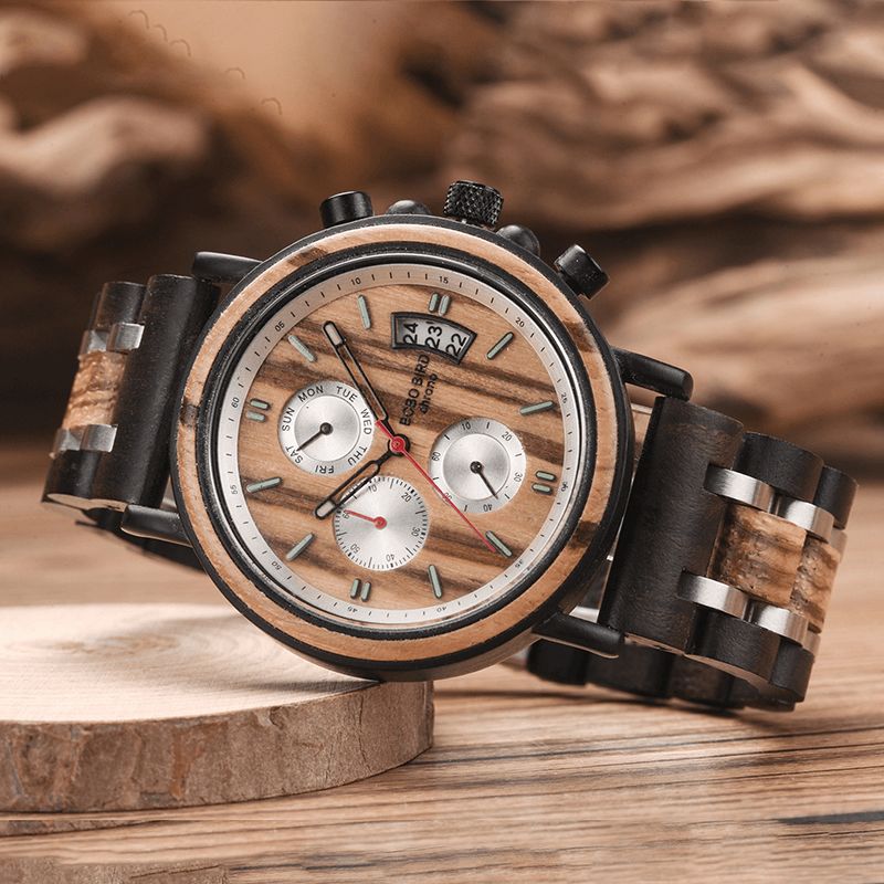 Bobo Bird Ns18-3 Calendrier Hommes Montre-bracelet Chronographe En Bois Creative Quartz Montre