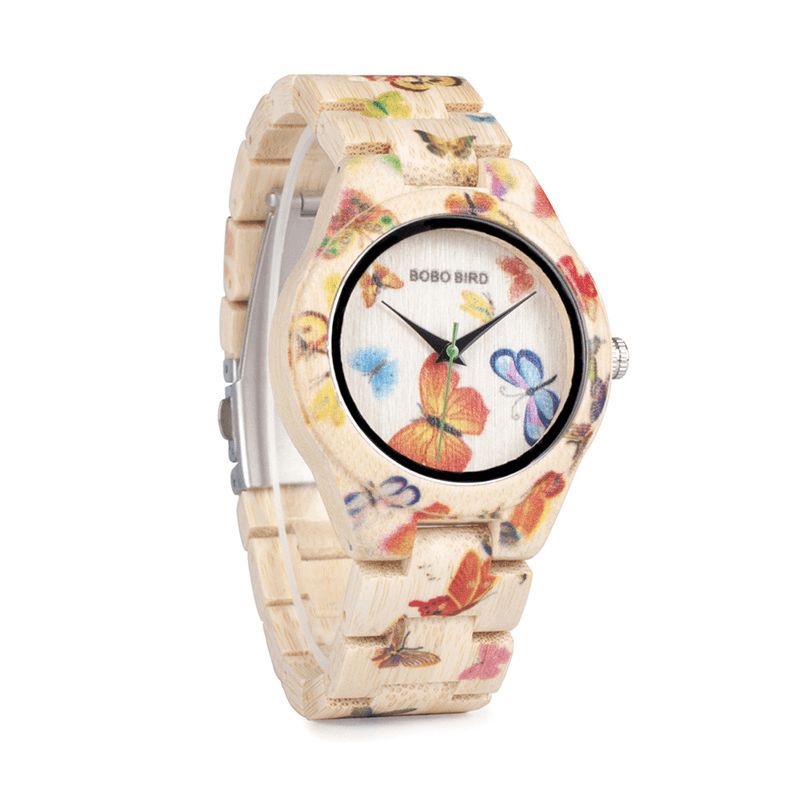 Bobo Bird O20 Montre-bracelet À La Mode En Bambou Pour Femme Hardlex Glass Montre À Quartz En Bois