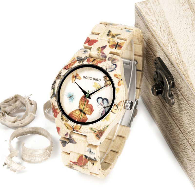 Bobo Bird O20 Montre-bracelet À La Mode En Bambou Pour Femme Hardlex Glass Montre À Quartz En Bois