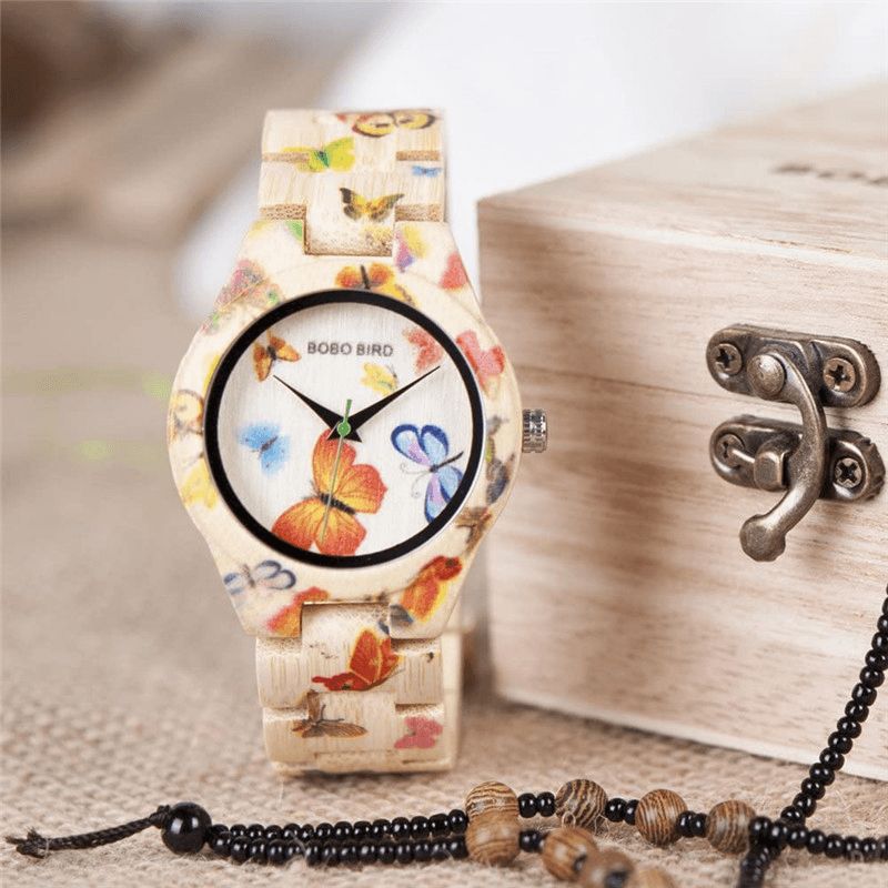 Bobo Bird O20 Montre-bracelet À La Mode En Bambou Pour Femme Hardlex Glass Montre À Quartz En Bois