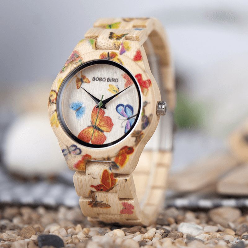 Bobo Bird O20 Montre-bracelet À La Mode En Bambou Pour Femme Hardlex Glass Montre À Quartz En Bois