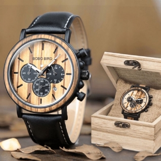 Bobo Bird P09 Hommes Casual Affichage De La Date En Bois Montres-bracelets Montre À Quartz Avec Boîte