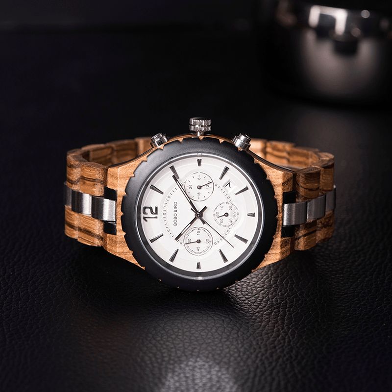 Bobo Bird R22 Ultra Mince Chronographe Hommes Montre-bracelet En Bois Creative Quartz Montre