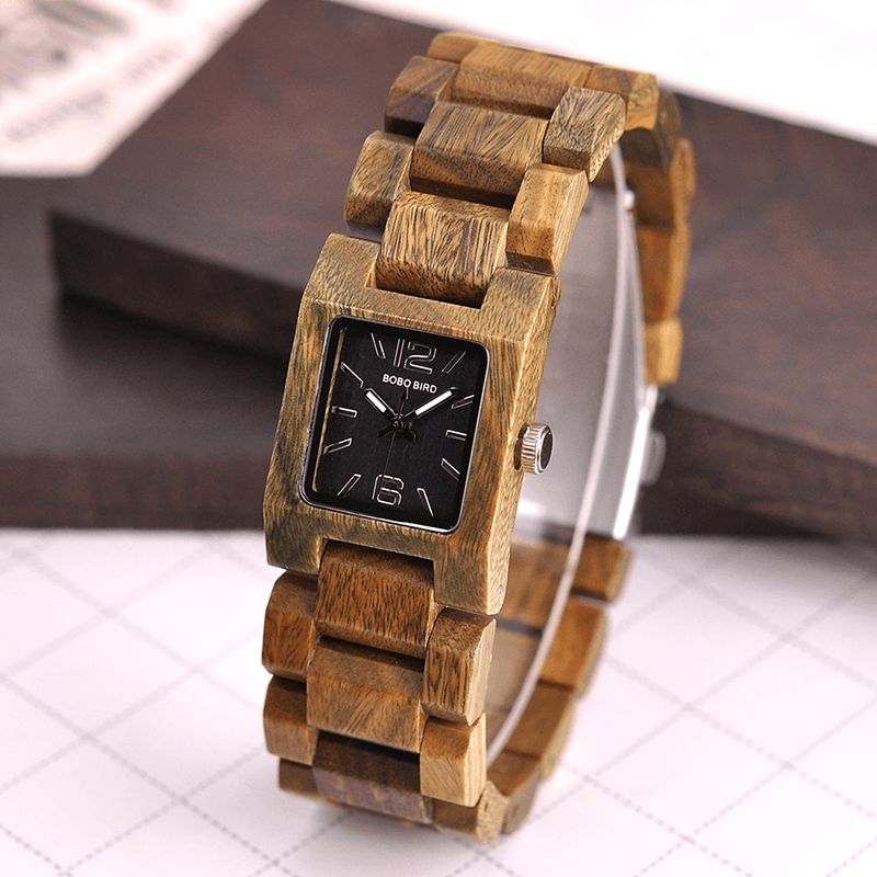 Bobo Bird S02 25mm Petit Cadran Carré Femmes Montre-bracelet En Bois Montre À Quartz