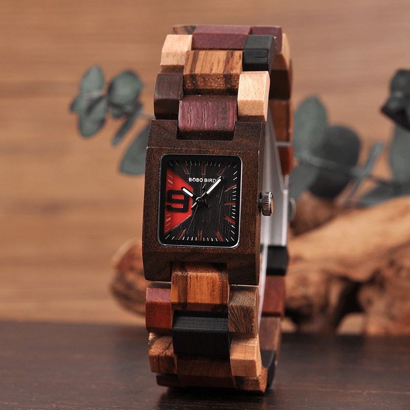 Bobo Bird S02 25mm Petit Cadran Carré Femmes Montre-bracelet En Bois Montre À Quartz