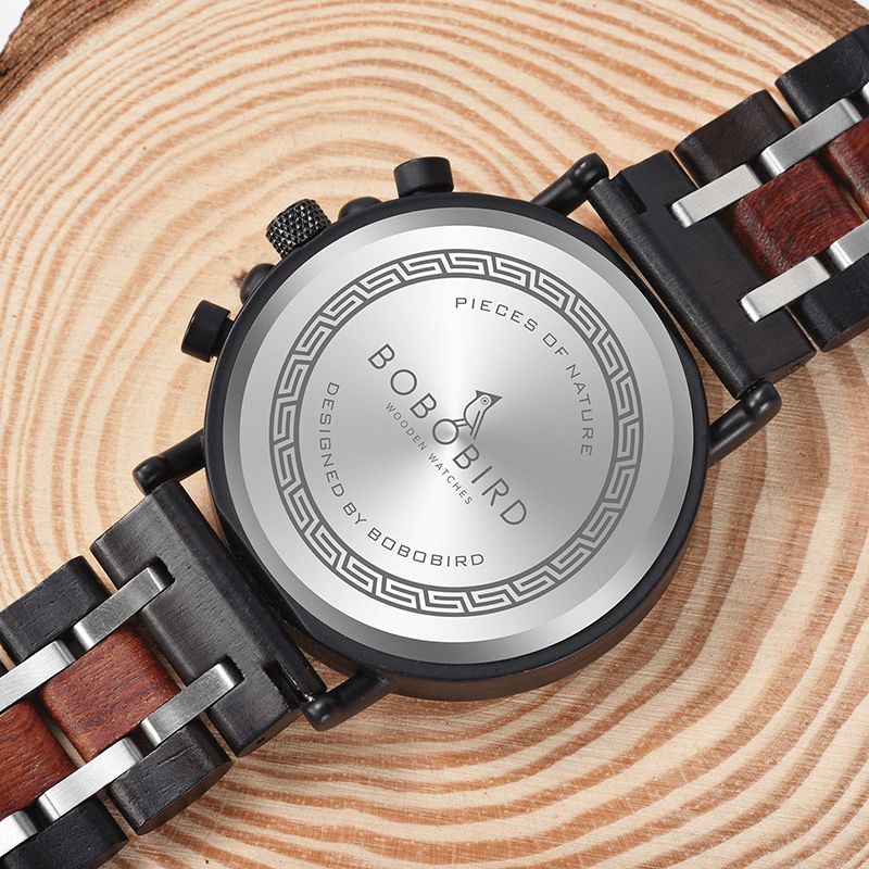 Bobo Bird S18-1 Hommes En Bois Lumineux Main Affichage De La Date Montres-bracelets Montre À Quartz