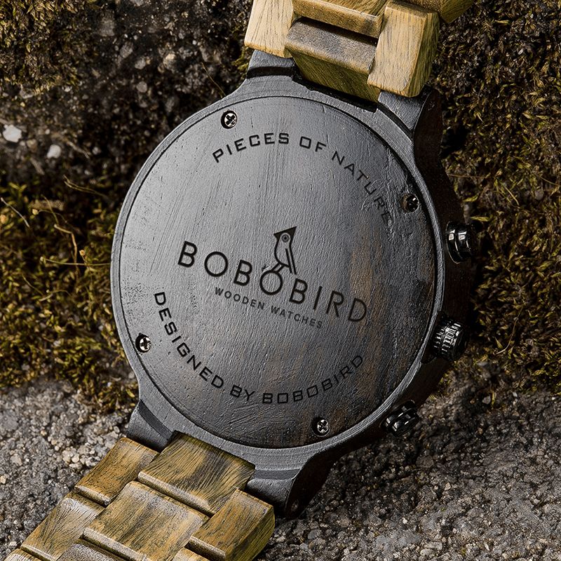 Bobo Bird S22 Affichage De La Date Creative Hommes Montre-bracelet Bande En Bois Montre À Quartz