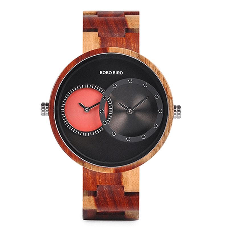 Bobo Bird W-r10 Deux Fuseaux Horaires Montre Créative En Bois Femmes Hommes Montres À Quartz