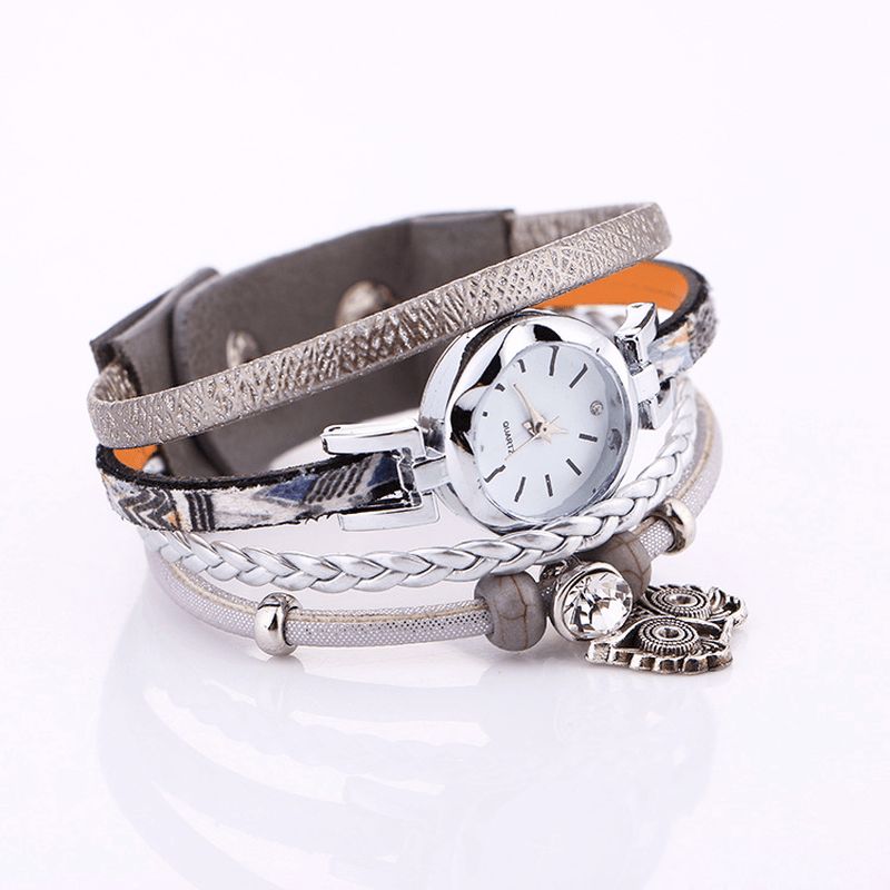 Bohème Mignon Hibou Bracelet En Cuir Montre Ethnique Métal Strass Multi-couche Poignet Montres