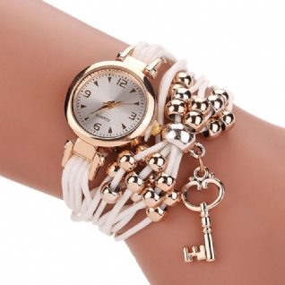 Boîtier En Or Bracelet En Cuir Coloré Avec Perles Robe Pour Femme Bracelet Pour Femme Montre À Quartz