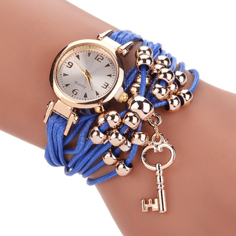 Boîtier En Or Bracelet En Cuir Coloré Avec Perles Robe Pour Femme Bracelet Pour Femme Montre À Quartz