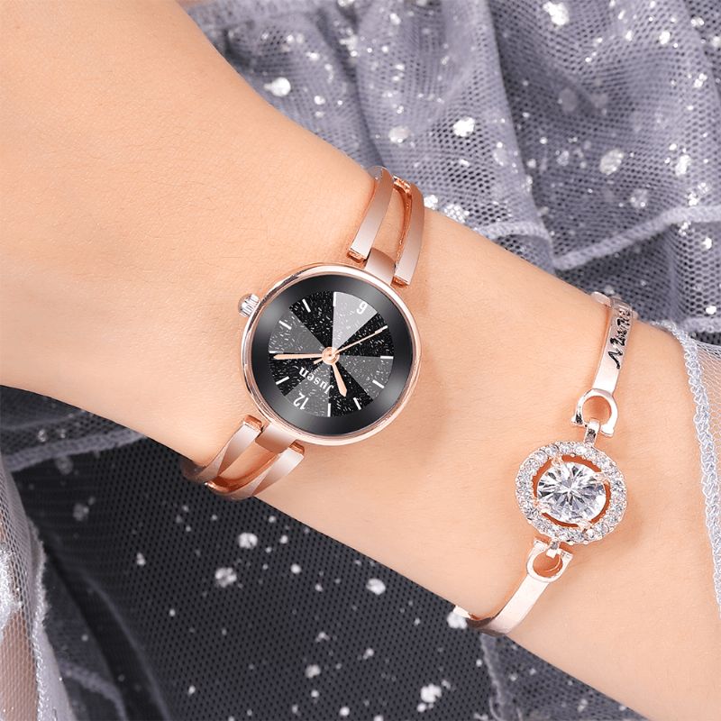 Bracelet En Métal Creux Mode Cadran Simple Dames Robe Femmes Montre À Quartz