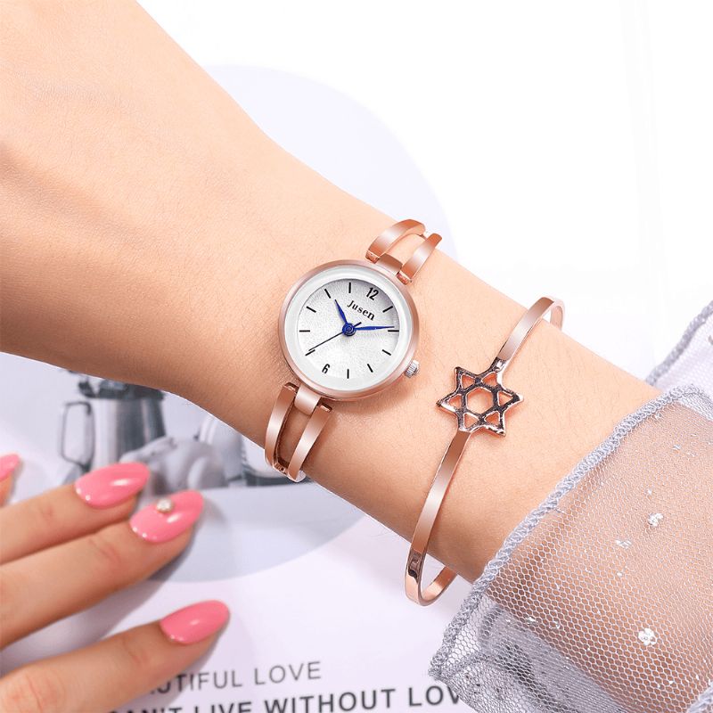 Bracelet En Métal Creux Mode Cadran Simple Dames Robe Femmes Montre À Quartz