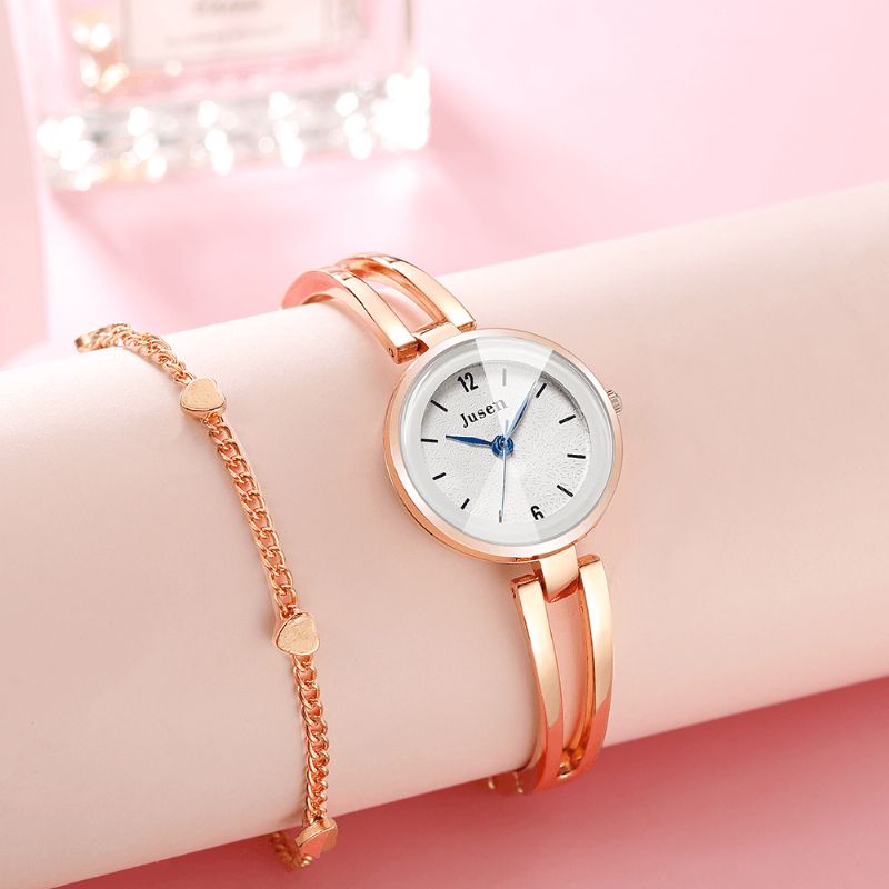 Bracelet En Métal Creux Mode Cadran Simple Dames Robe Femmes Montre À Quartz