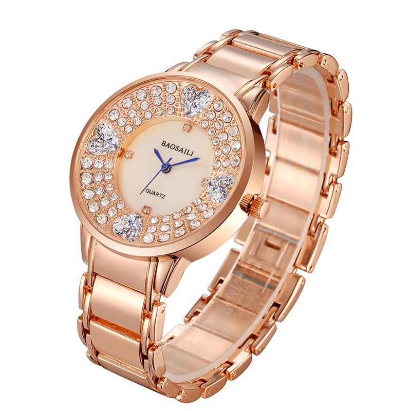 Bsl1036 Montre-bracelet Brillante Pour Femme Montre À Quartz En Diamant Imitation Cœur