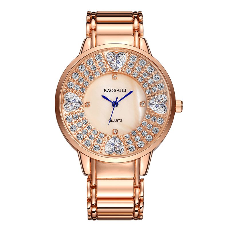 Bsl1036 Montre-bracelet Brillante Pour Femme Montre À Quartz En Diamant Imitation Cœur