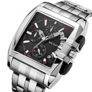 Business Mode Cadran Carré Avec Calendrier Bracelet En Acier Inoxydable Hommes Montre-bracelet Montre À Quartz