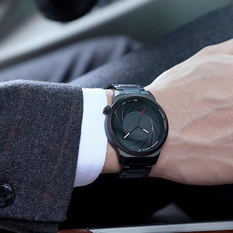 Cadran D'ouverture De Caméra Créative Diverses Sangles Hommes Montre De Mode Montre À Quartz