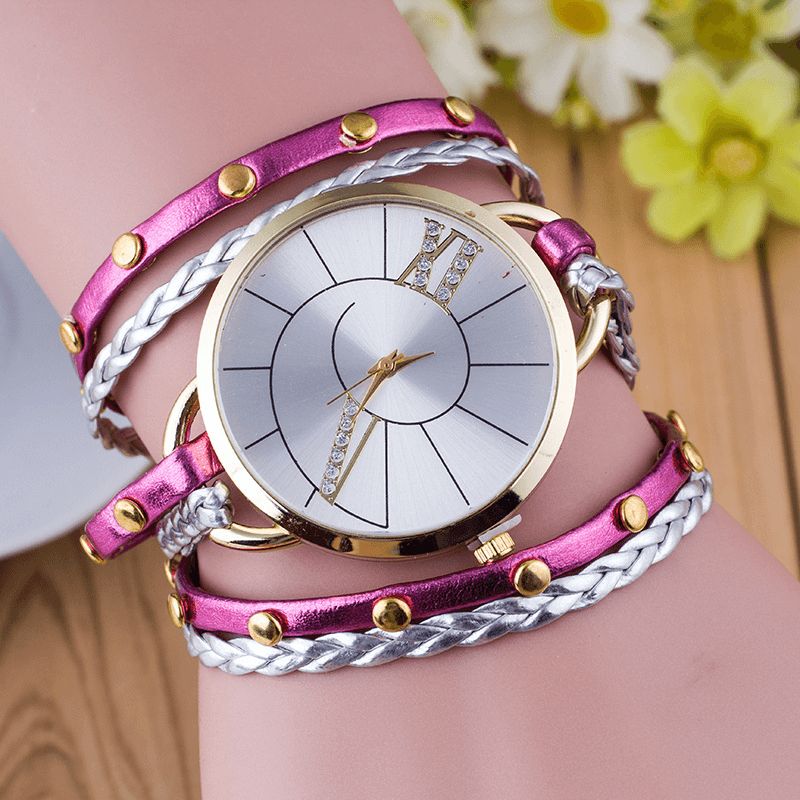 Cadran Simple Bracelet En Cuir Cristal Algarismos Romanos Montre À Quartz Femmes Bracelet Montre