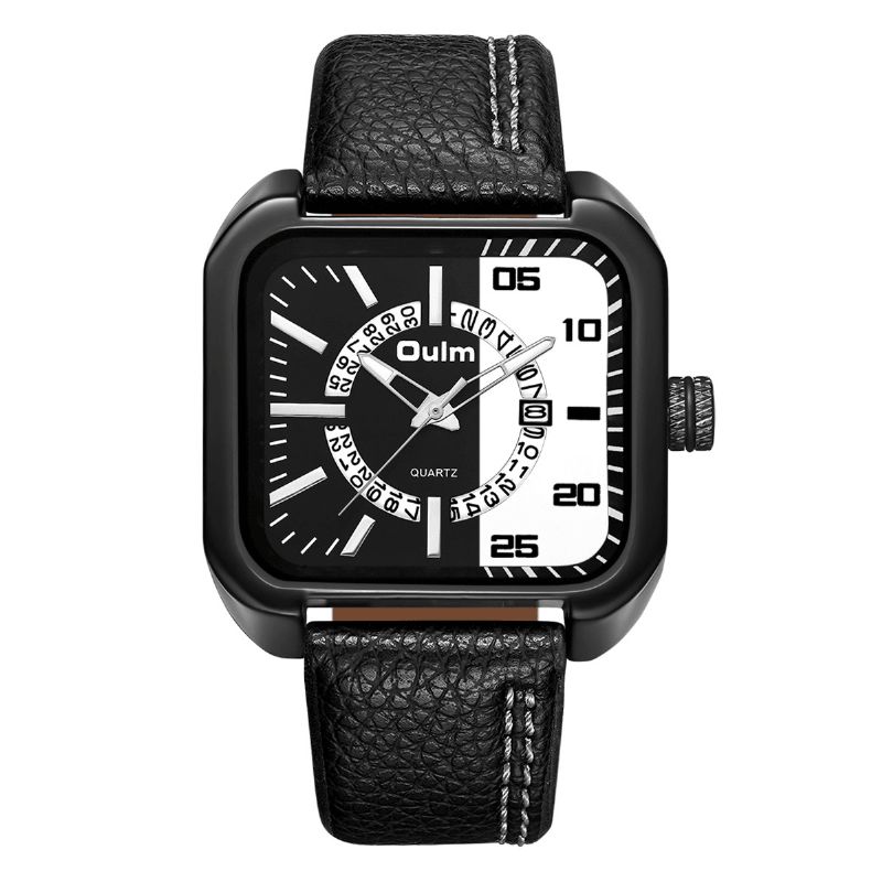 Carré Avec Calendrier Cadran Bracelet En Cuir Pu 3atm Étanche Hommes Montre À Quartz