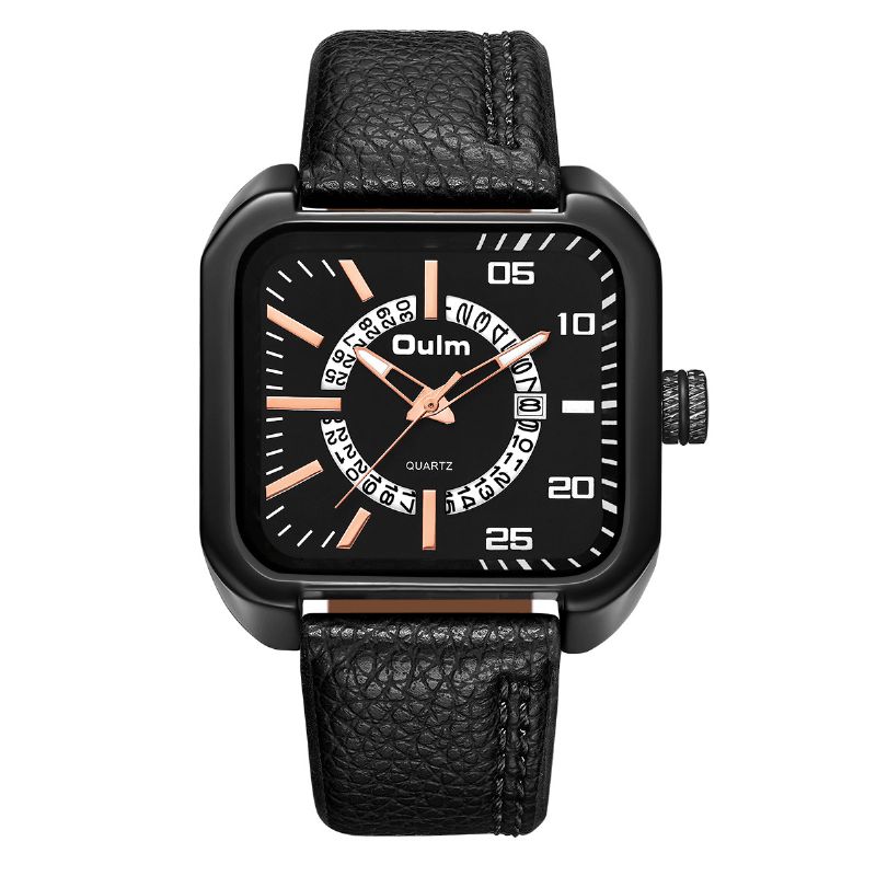 Carré Avec Calendrier Cadran Bracelet En Cuir Pu 3atm Étanche Hommes Montre À Quartz