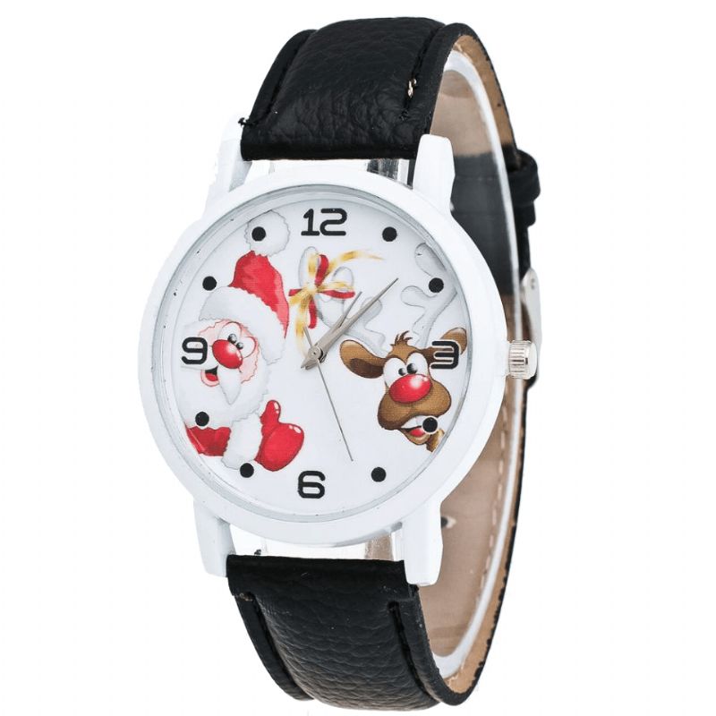 Cartoon Santa Et Elk Pattern Mode Cute Kid Montre Montre À Quartz Pour Enfants