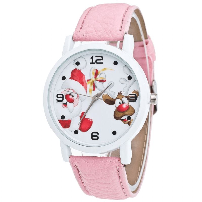 Cartoon Santa Et Elk Pattern Mode Cute Kid Montre Montre À Quartz Pour Enfants