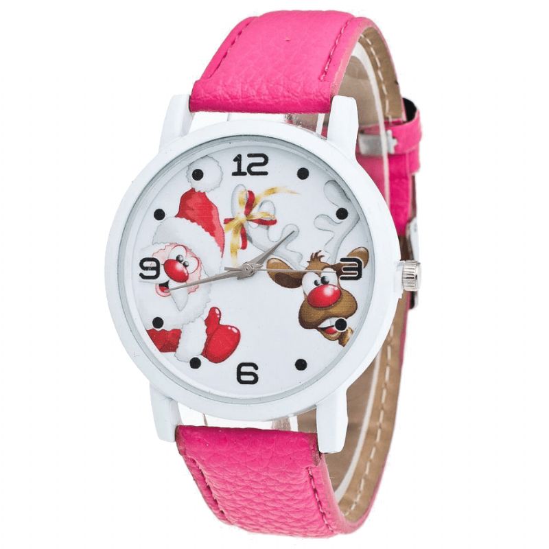 Cartoon Santa Et Elk Pattern Mode Cute Kid Montre Montre À Quartz Pour Enfants