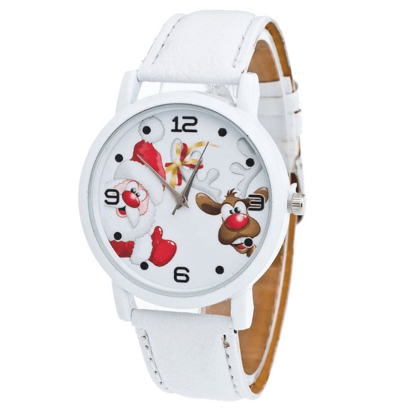 Cartoon Santa Et Elk Pattern Mode Cute Kid Montre Montre À Quartz Pour Enfants