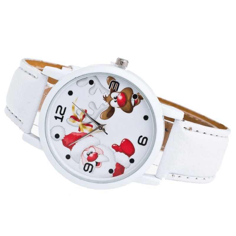 Cartoon Santa Et Elk Pattern Mode Cute Kid Montre Montre À Quartz Pour Enfants