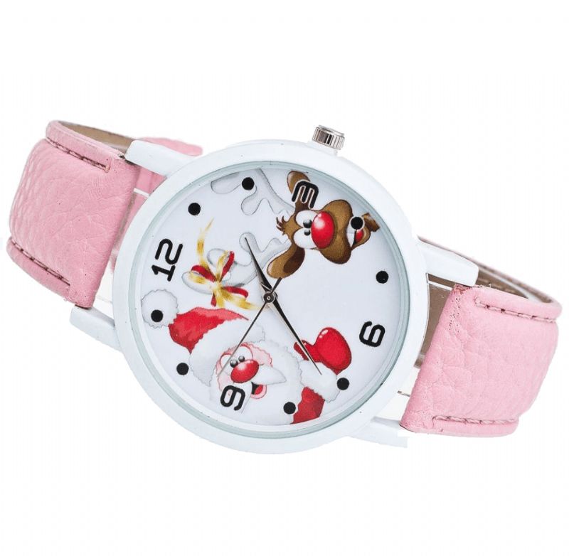 Cartoon Santa Et Elk Pattern Mode Cute Kid Montre Montre À Quartz Pour Enfants