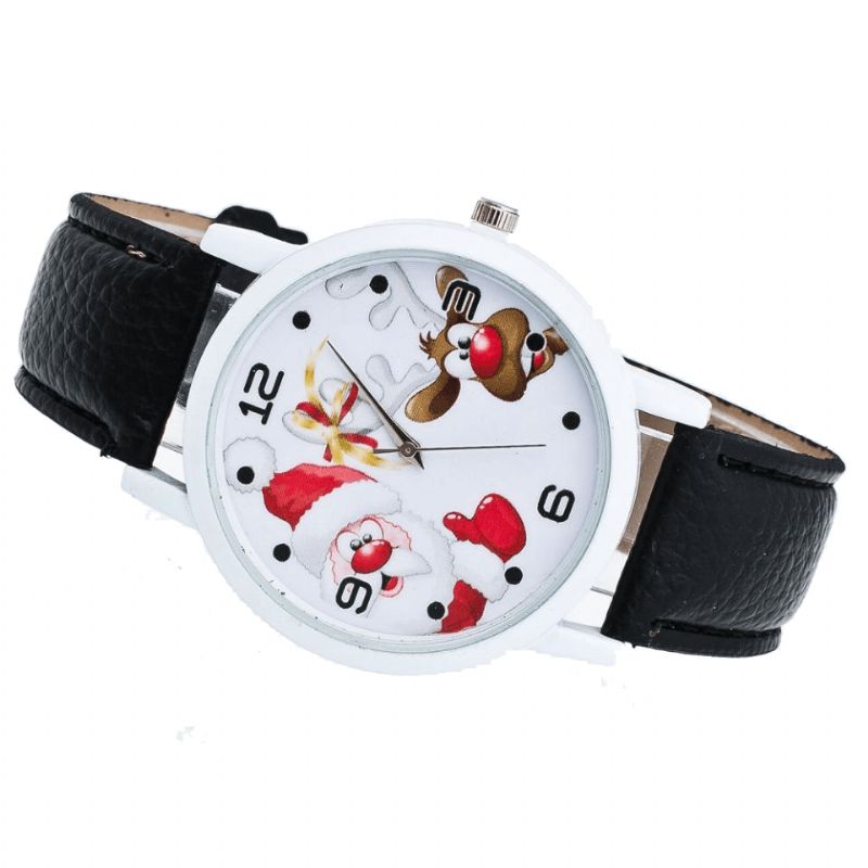 Cartoon Santa Et Elk Pattern Mode Cute Kid Montre Montre À Quartz Pour Enfants