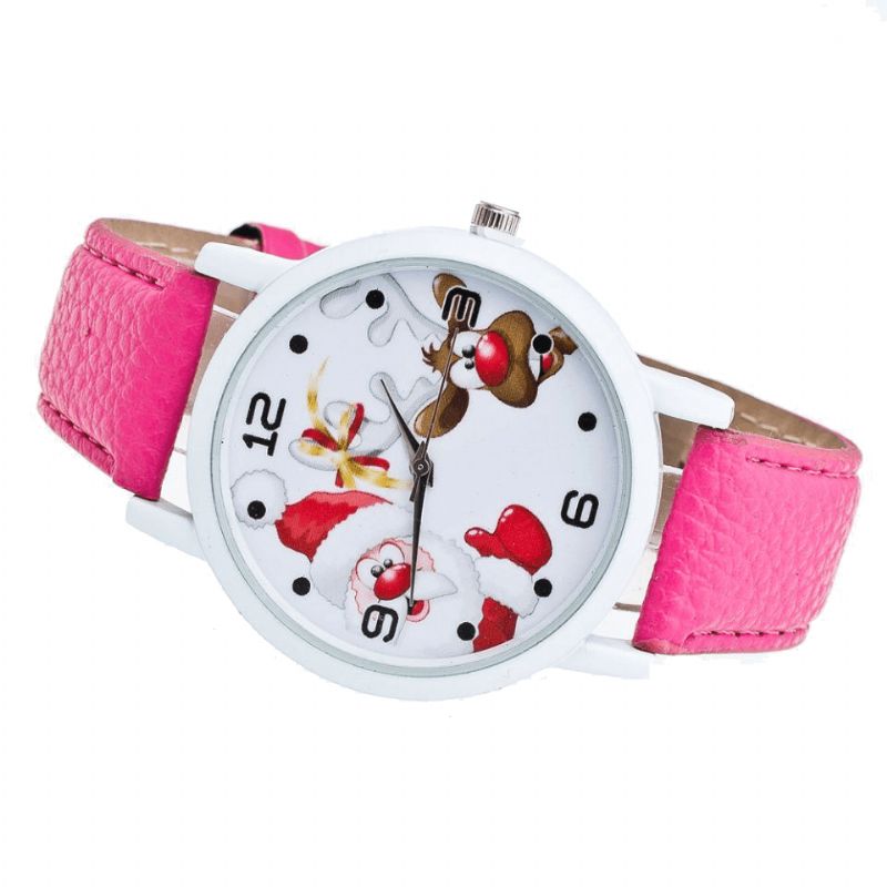 Cartoon Santa Et Elk Pattern Mode Cute Kid Montre Montre À Quartz Pour Enfants