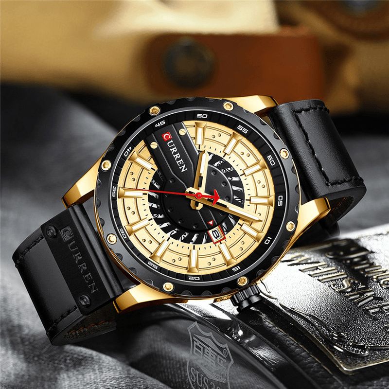 Casual Business Avec Calendrier Cadran Bracelet En Cuir Pu 3atm Étanche Hommes Montre À Quartz Montre-bracelet