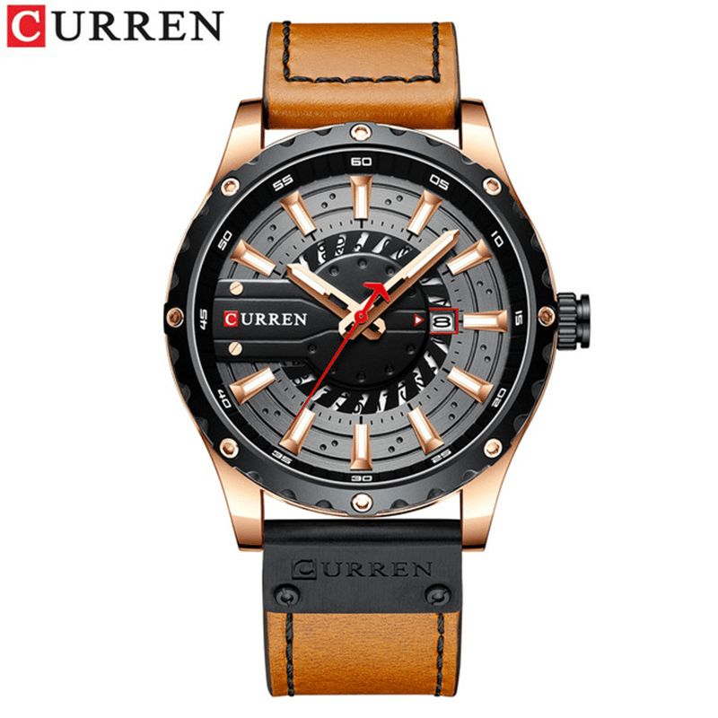 Casual Business Avec Calendrier Cadran Bracelet En Cuir Pu 3atm Étanche Hommes Montre À Quartz Montre-bracelet