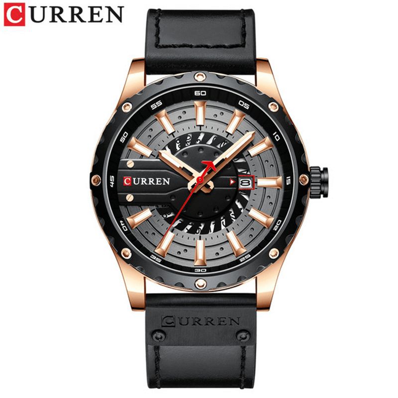 Casual Business Avec Calendrier Cadran Bracelet En Cuir Pu 3atm Étanche Hommes Montre À Quartz Montre-bracelet