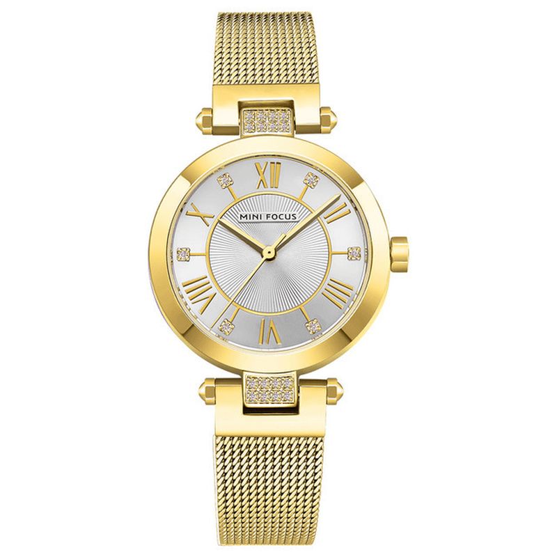 Casual Rome Number Design Étanche Mesh Steel Quartz Montre Montre Pour Femme