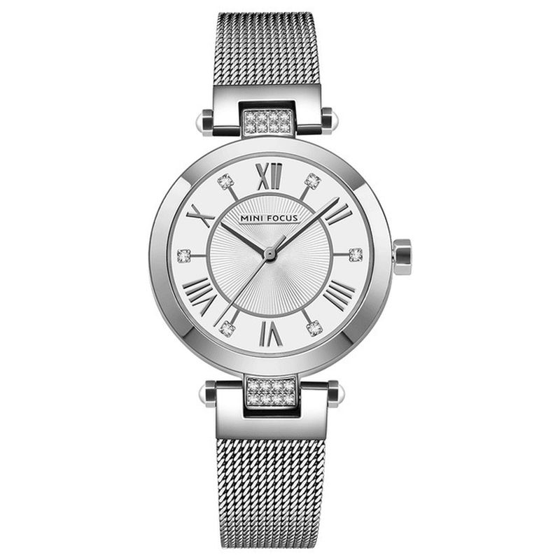 Casual Rome Number Design Étanche Mesh Steel Quartz Montre Montre Pour Femme